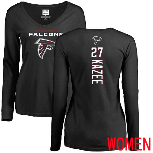Atlanta Falcons Black Women Damontae Kazee Backer NFL Football #27 Long Sleeve T Shirt->nfl t-shirts->Sports Accessory